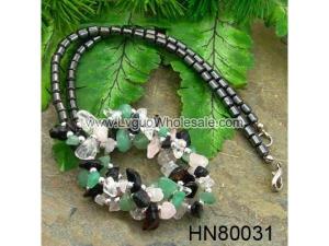 Assorted Colored Semi precious Stone Beads Hematite Chip Beads Stone Chain Choker Fashion Women Necklace